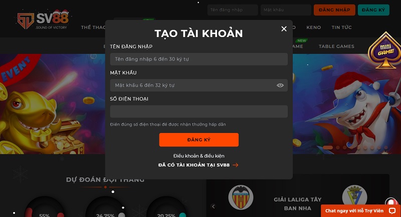 Làm sao để tạo được 1 tài khoản chơi trên Sv88 