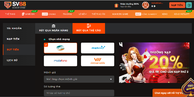 Cách rút tiền từ Sv88 về tài khoản ngân hàng 