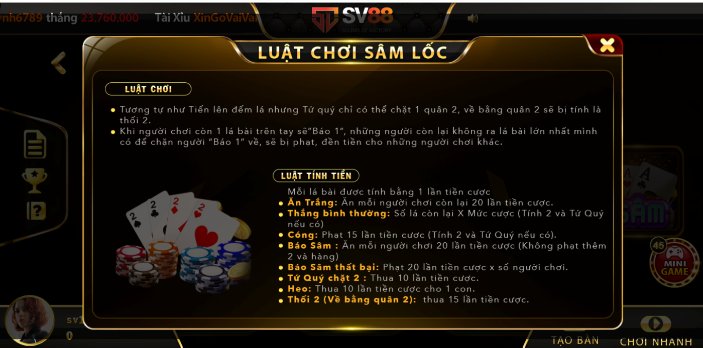 Cách tham gia game bài Sâm lốc SV88 vip