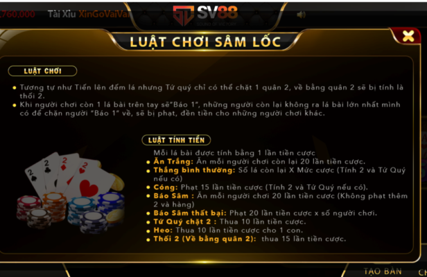 Cách tham gia game bài Sâm lốc SV88 vip