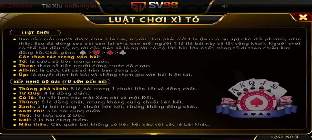 Các thao tác cần dùng khi chơi xì tố Sv88 